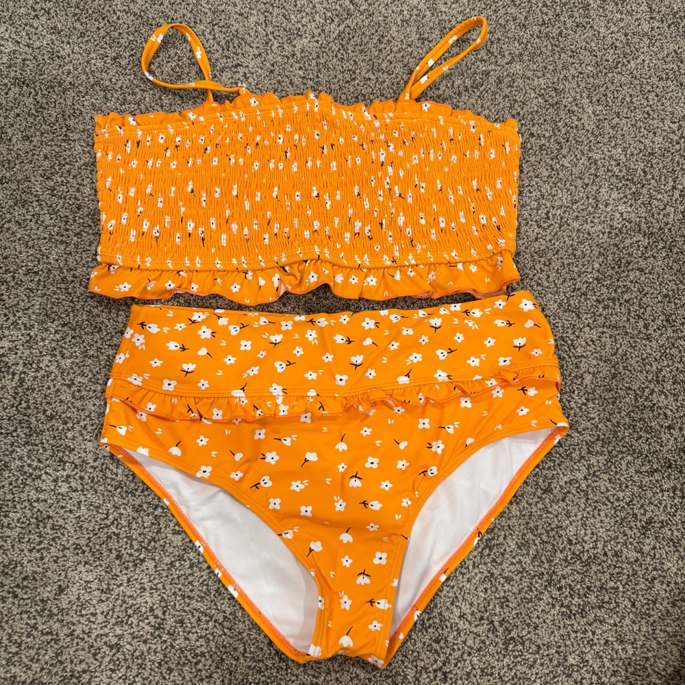 Amazon Orange Floral Bikini 2 Piece Set
